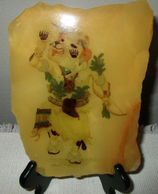 Polished Stone Slab - Kachina The Hon (bear) Hopi Artist Lowell Talashoma Sr