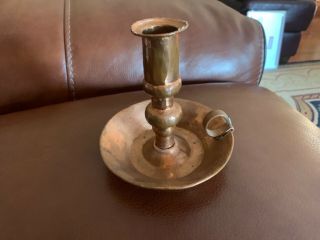 Vtg To Antique Hammered Copper Chamberstick Candle Holder Hand Made Patina
