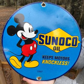 Vintage Porcelain Sunoco Keeps Motors Knockless Oil Gas Sign