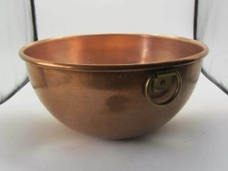 Vintage Large Copper Bowl.  9.  5” Diameter.  Heavy Gauge.  Brass Ring For Hanging