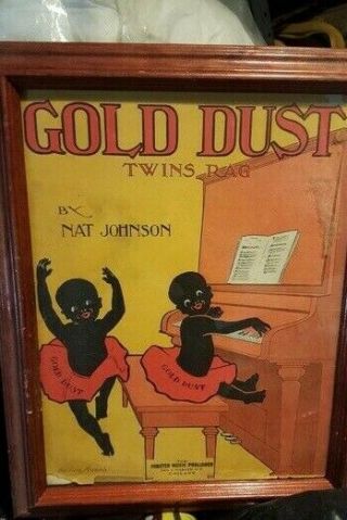 Vintage Gold Twins Sheet Music Framed Black Americana