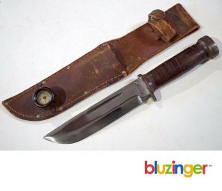Vintage Cattaraugus 225q Ww2 Fighting Knife W/ Compass Sheath M - 1206