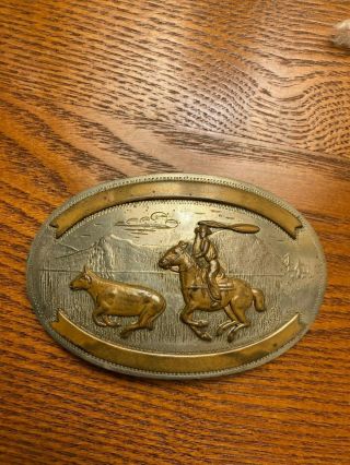 Trophy Cowboy Rodeo Belt Buckle Calf Roping German Silver