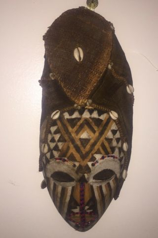 African Tribal Wooden Face Mask Hand Carved With Beaded Décor Exc.