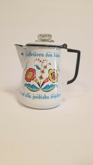 Vintage Swedish Scandinavian Enamelware Coffee Pot / Percolator