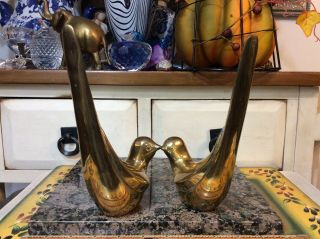 Vintage Brass Pair Set Birds Figurines 7 1/2 " Long X 8 " Tall