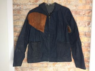 Vintage Us Navy Ww2 Denim Chore Coat Shawl Shooting Jacket Nra Patch Dungaree