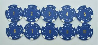 Set Of 10 Blue Ace/jack Poker Chips Sequential 1 - 10 Mixed Games