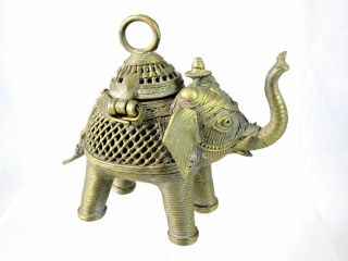 India Tribal Dhokra Gondh Lost Wax Brass Elephant Incense Burner