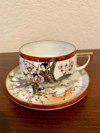 8 Pc Kutani Lithophane Geisha Hand Painted Eggshell Porcelain Tea Set Cup/saucer