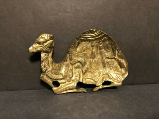 Mid Century Solid Brass Figural Camel Pin Dish Cigarette Ashtray Etched Design