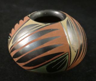 Vintage Ortiz Hand Painted Miniature Pottery Vase,  Signed On Bottom.  2 1/8” Dia