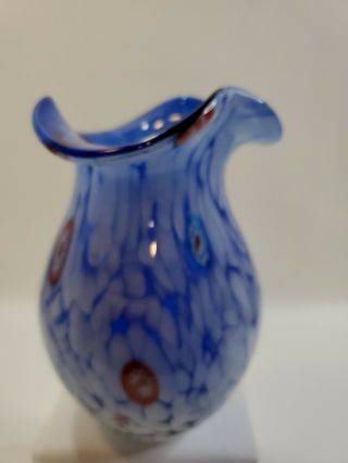 VINTAGE Murano Art Glass Millefiori Vase Blue Multi color Heavy 2
