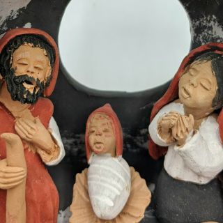 South American Peru Folk Art Pottery Red Clay Table Top Nativity Scene Handmade 3
