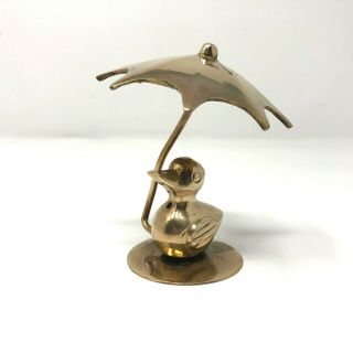 Vintage Solid Brass Duck Under Umbrella Figurine Home Decor Approx 3.  25 "