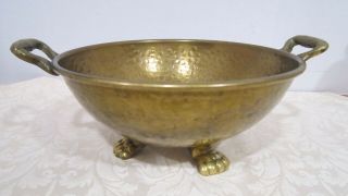 Vintage Footed Heavy Brass Bowl With Handles 6 - 1/4 " Diameter X 2 - 3/4 " High Vgc