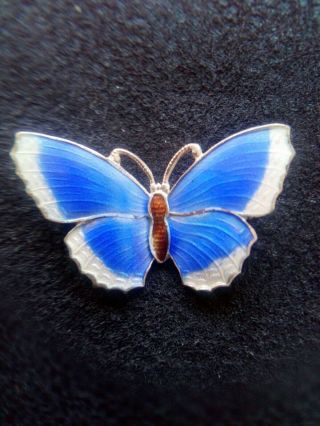 Antique Vintage Art Deco Sterling Silver And Enamel Butterfly Brooch.