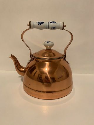 Vintage Tayee Solid Copper Teapot Tea Pot Kettle With Lid & Ceramic Handles 2