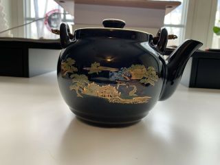 Otagiri Brand Teapot: Japan Vintage Hand Painted Tea Pot: Black With Gold