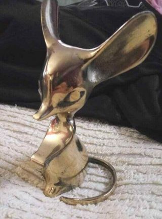 6 " Vintage Mid Century Brass Mouse Figurine Big Ears Cute