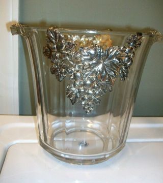 Vintage Arthur Court Clear Glass Ice Bucket With Handles Grape Clusters Design