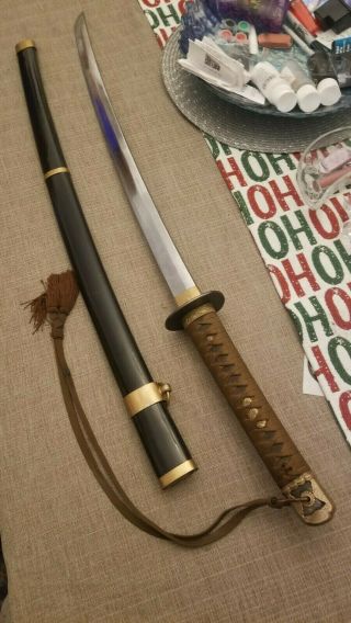 Signed Painted/engraved Ww2 Japanese Sword Samurai Katana W/scabbard Matching