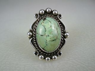 Old Fred Harvey Era Sterling Silver & Green Turquoise Ring Size 7