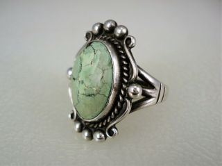 OLD Fred Harvey era STERLING SILVER & GREEN TURQUOISE RING size 7 2