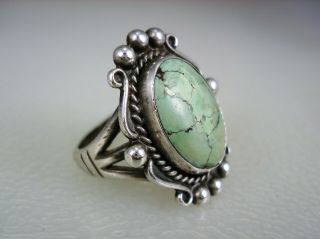 OLD Fred Harvey era STERLING SILVER & GREEN TURQUOISE RING size 7 3