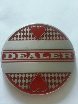 Delux Poker Dealer Button All Metal Red/gray Enamel Chip Marker (large 2 ")