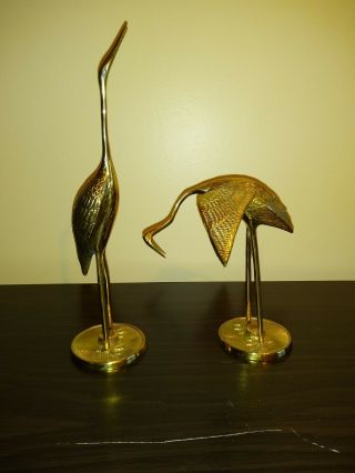 Pair Vintage Solid Brass Egret Crane Heron Stork Bird Figurines Made Korea