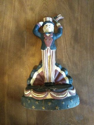 Vintage Uncle Sam Cast Iron Door Stop Flag Salute Bookend Red White Blue