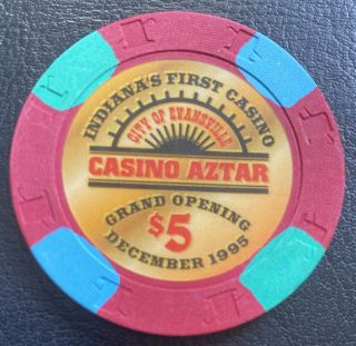 $5 Casino Aztar Casino Chip - Evansville,  Indiana - 1995 Grand Opening - Paulson