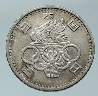 1964 Japan Tokyo Summer Olympic Games W Rings Vintage Silver 100 Yen Coin I85826