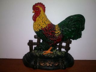 Vintage Cast Iron Painted Rooster Door Stop 8 - 1/4 " X 9 " X 2 - 3/8 " Kitchen Chick
