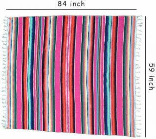Large Mexican Serape Blanket With Assorted Bright Colors Tablecloth 84 X 59 Inch
