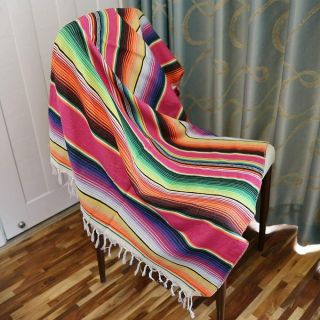 Large Mexican Serape Blanket with Assorted Bright Colors Tablecloth 84 X 59 Inch 2