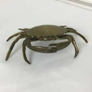 Vintage Solid Brass Crab Ashtray Movable Claws Hinged Lid 5 - 1/2” X 3”