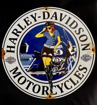 Vintage 1969 Harley Davidson Motorcycle 12” Porcelain Sign Car Gas Oil Gasoline