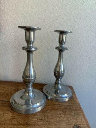 Vintage Duratale By Leonard Pewter Candle Stick Holders,  9 " Tall