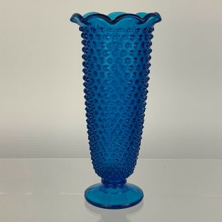 Vintage Fenton Colonial Blue Tall Hobnail Trumpet Vase Pre - Logo Cond.