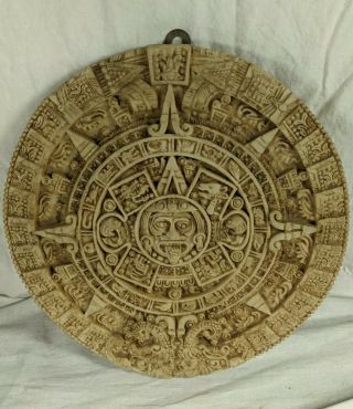 Vintage Aztec Solar Sun Stone Calendar Wall Plaque Mayan Maya Inca Art 11 "