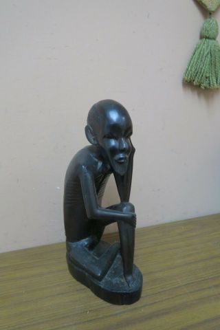 Vintage Hand Carved Wooden Wood Figure Carving Statue 12 " Tall Thinking Man