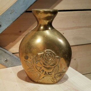 Vintage Solid Brass Bud Vase Ornate Flower Rose Design Decorative - Swanky Barn