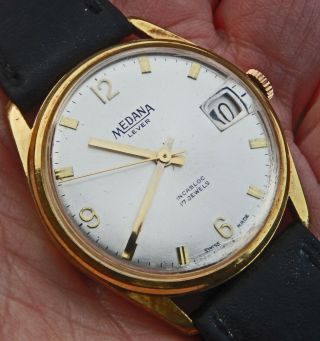 Vintage Gents Swiss Made Gold Plated Medana 17 Jewels Incabloc Watch C1970