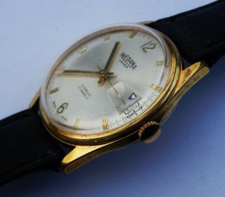 Vintage Gents Swiss Made Gold Plated Medana 17 Jewels Incabloc Watch c1970 2