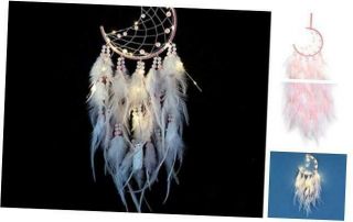 Dream Catcher With Led Lights Handmade Pink Feather Moon Dreamcatcher Wall