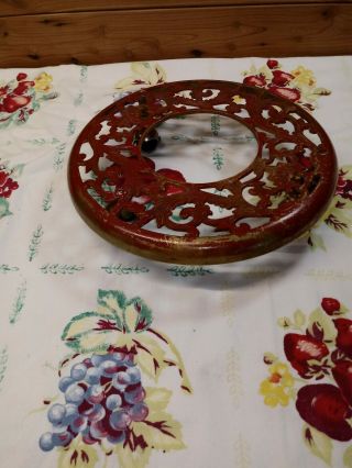 Vintage Ornate Rolling Brass Plant Stand/cady Red Movable/ Wheels