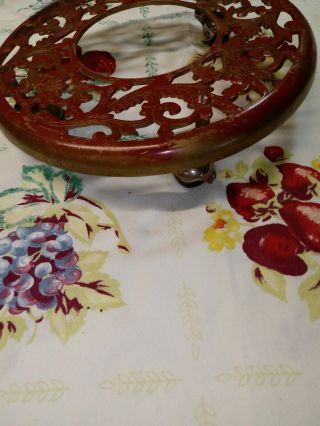Vintage Ornate Rolling Brass Plant Stand/Cady Red Movable/ Wheels 3