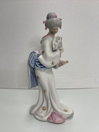 Japanese White Geisha Girl Porcelain Figurine Vintage Oriental Asian Butterfly 